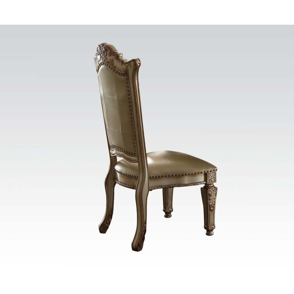 Acme - Vendome Side Chair (Set-2) 63003 Bone Synthetic Leather & Gold Patina Finish