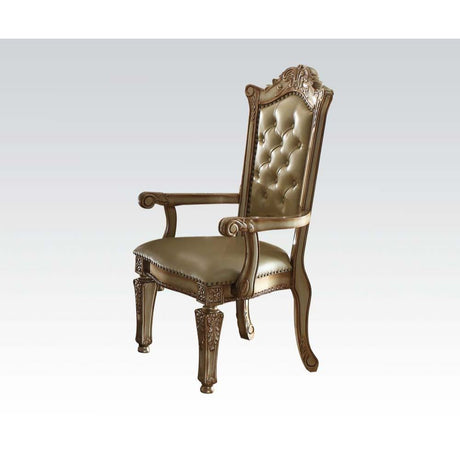 Acme - Vendome Arm Chair (Set-2) 63004 Bone Synthetic Leather & Gold Patina Finish