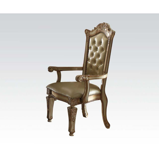 Acme - Vendome Arm Chair (Set-2) 63004 Bone Synthetic Leather & Gold Patina Finish