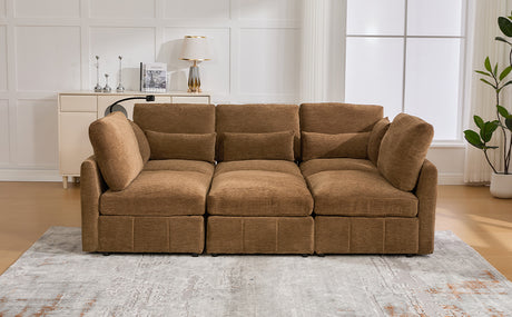 Modern Sectional Sofa Modular Sofa 85.4' U-shaped Sofa Couch with Movable Ottoman, USB Ports, Phone Holder, Brown Chenille - sold by Home Elegance USA