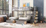 Full Over Twin & Twin Bunk Bed, Wood Triple Bunk Bed with Drawers and Guardrails (Gray) - sold by Home Elegance USA