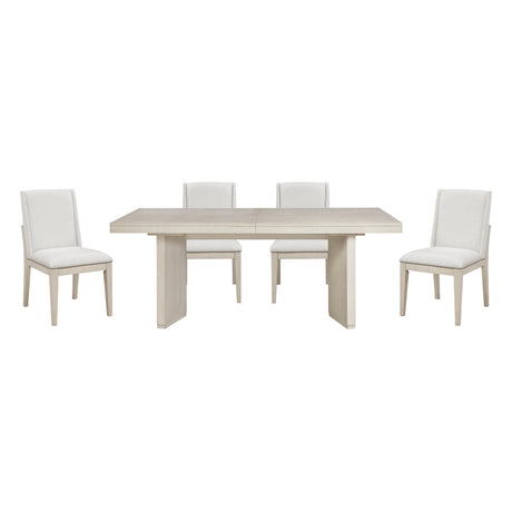 Beautiful Antique White Finish Dining Set 5pc Extendable Table and Upholstered Chairs Wooden Classic Furniture