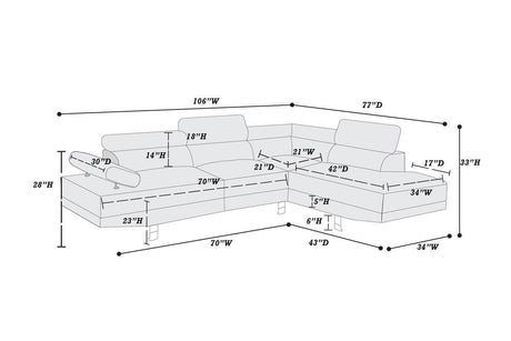 White Color Sectional Living Room Furniture Faux Leather Adjustable Headrest Right Facing Chaise & Left Facing Sofa - sold by Home Elegance USA