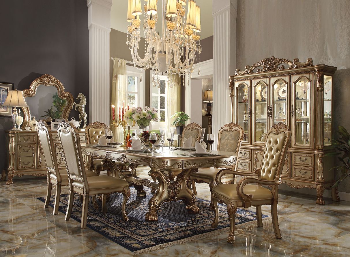 Acme - Dresden Dining Table W/2 Leaves 63150 Gold Patina & Bone Finish