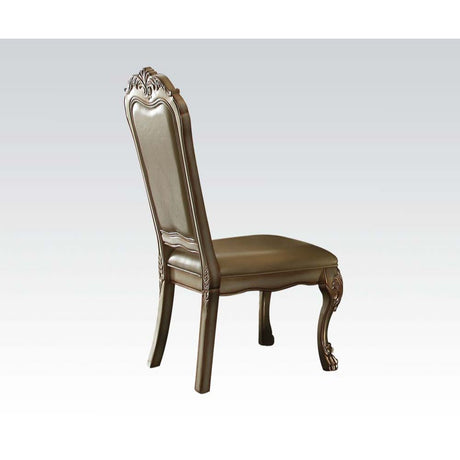 Acme - Dresden Side Chair (Set-2) 63153 Bone Synthetic Leather /Fabric & Gold Patina Finish
