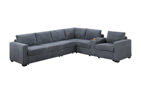 Modern Style L-Shape 4pc Sectional Set Dark Gray Finish Reversible Loveseat USB Ports Cup Holder Armless Chair Plastic Legs Corduroy Upholstered Primary Living Room - sold by Home Elegance USA