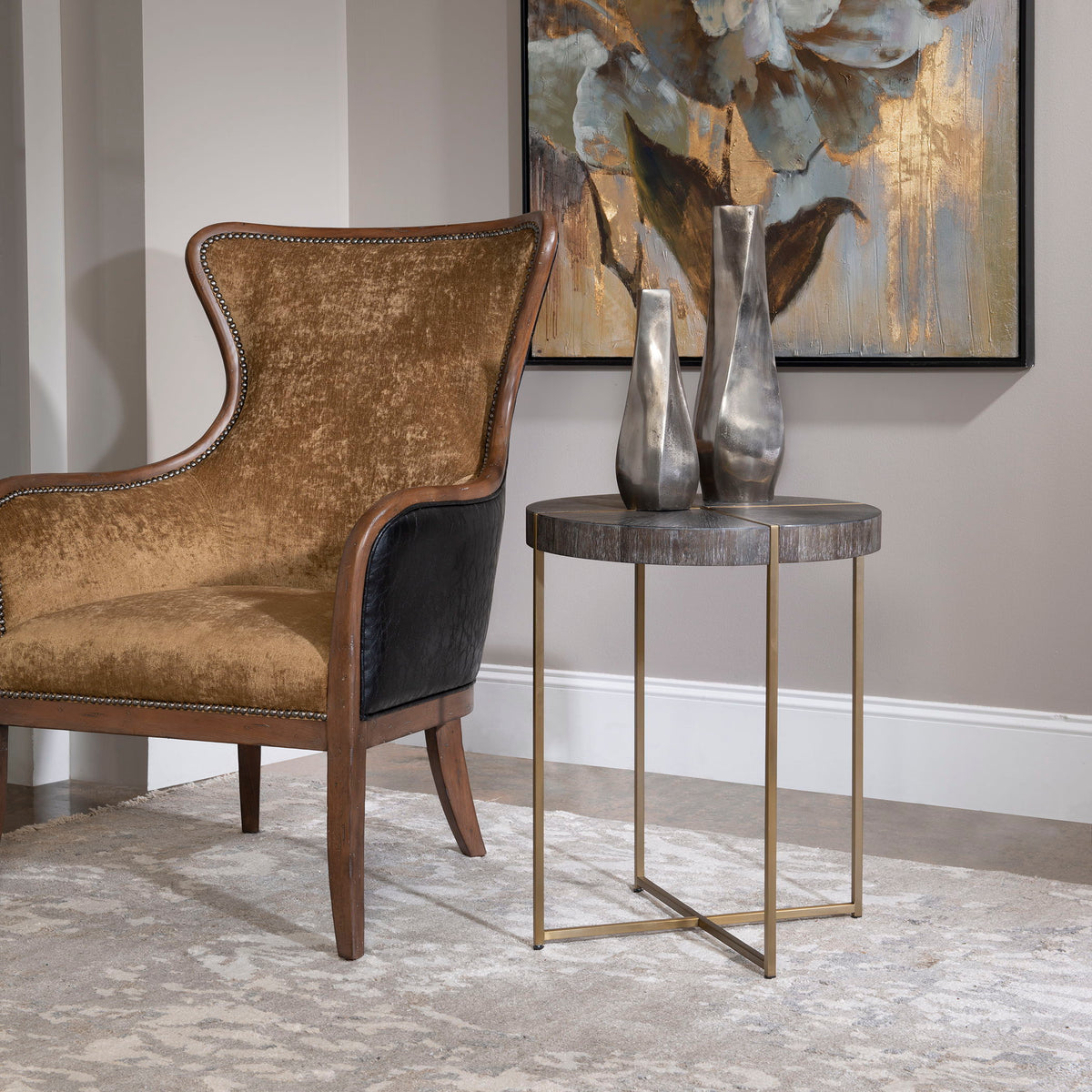 Taja Round Accent Table Dark Brown & Gold - Dark Brown / Yellow by Uttermost - View 2