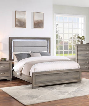 1pc Eastern King Size Bed Horizontal Tufting Headboard LED Lights Light Brown Finish Bedroom Furniture
