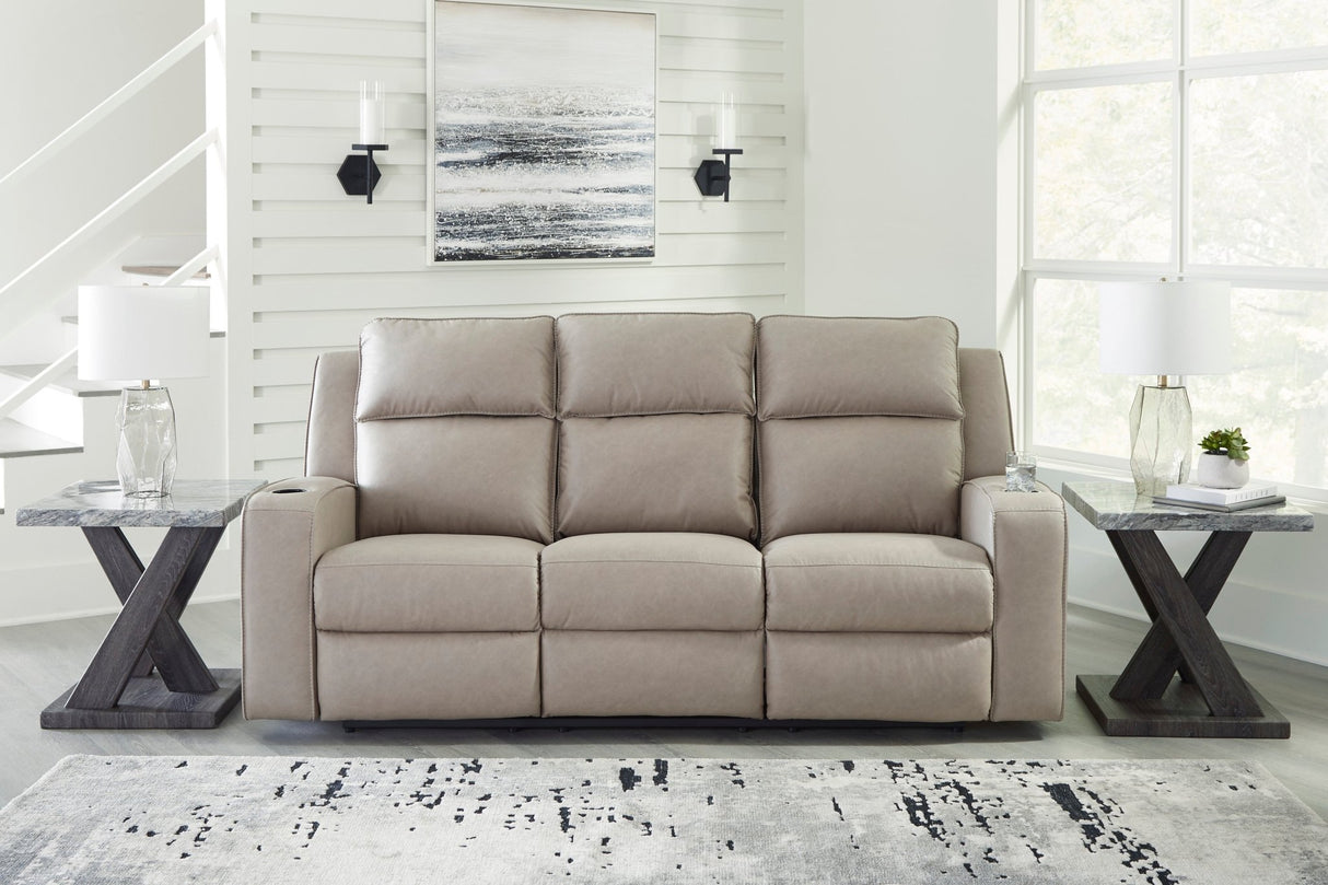 Ashley Pebble Lavenhorne REC Sofa w/Drop Down Table - Faux Leather | Home Elegance USA