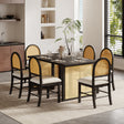 TREXM 7-Piece Farmhouse Dining Table Set for 6 - 59.8' Rectangular Dining Table with Distressed Oak Veneer and 6 Rattan Chairs, Rustic Kitchen Furniture for Dining Room(Espresso) - sold by Home Elegance USA