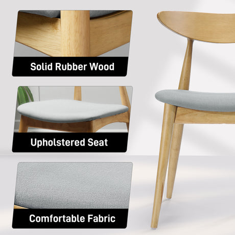5-Piece Dining Set, 1 Table + 4 Chairs, Rubberwood Frame, Ergonomic Chairs & Faux Wood Table, Beige+Natural+White Oak - sold by Home Elegance USA