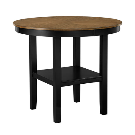 5pc Counter Height Dining Set Round Table with Storage and 4 Counter Height Chairs 2-Tone Black and Brown Finish Wooden Furniture - sold by Home Elegance USA