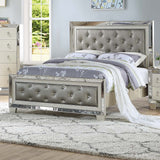 Glamorous Silver Faux Leather Tufted Headboard FB 1pc California King Size Bed Mirror Trim Bedroom Furniture