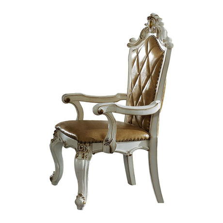 Acme - Picardy Arm Chair (Set-2) 63463 Butterscotch Synthetic Leather & Antique Pearl Finish
