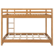 Wood Queen Size Bunk Bed with Ladder in Wood Color, Solid Pine Wood+MDF, 85.4''L x 64.2''W x 63''H