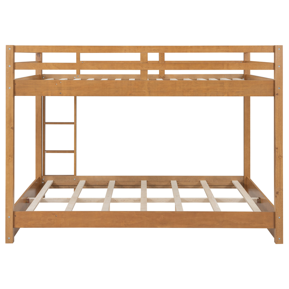 Wood Queen Size Bunk Bed with Ladder in Wood Color, Solid Pine Wood+MDF, 85.4''L x 64.2''W x 63''H