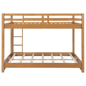 Wood Queen Size Bunk Bed with Ladder in Wood Color, Solid Pine Wood+MDF, 85.4''L x 64.2''W x 63''H
