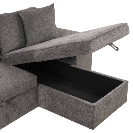 104.5' Modern L-Shape 3 Seat Reversible Sectional Couch, Pull Out Sleeper Sofa with Storage Chaise and 2 Stools for Living Room Furniture Set,Knox Charcoal (old sku:SG000431AAA) - sold by Home Elegance USA