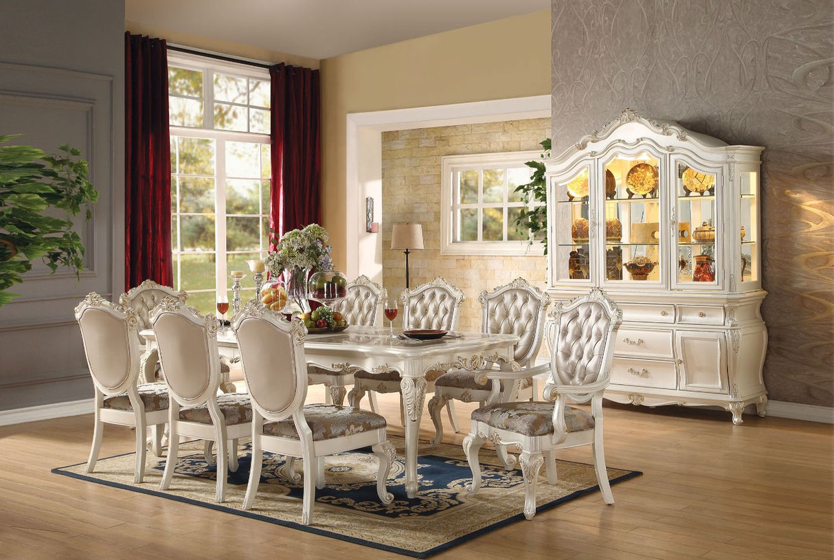 Acme - Chantelle Dining Table 63540 Marble Top & Pearl White Finish