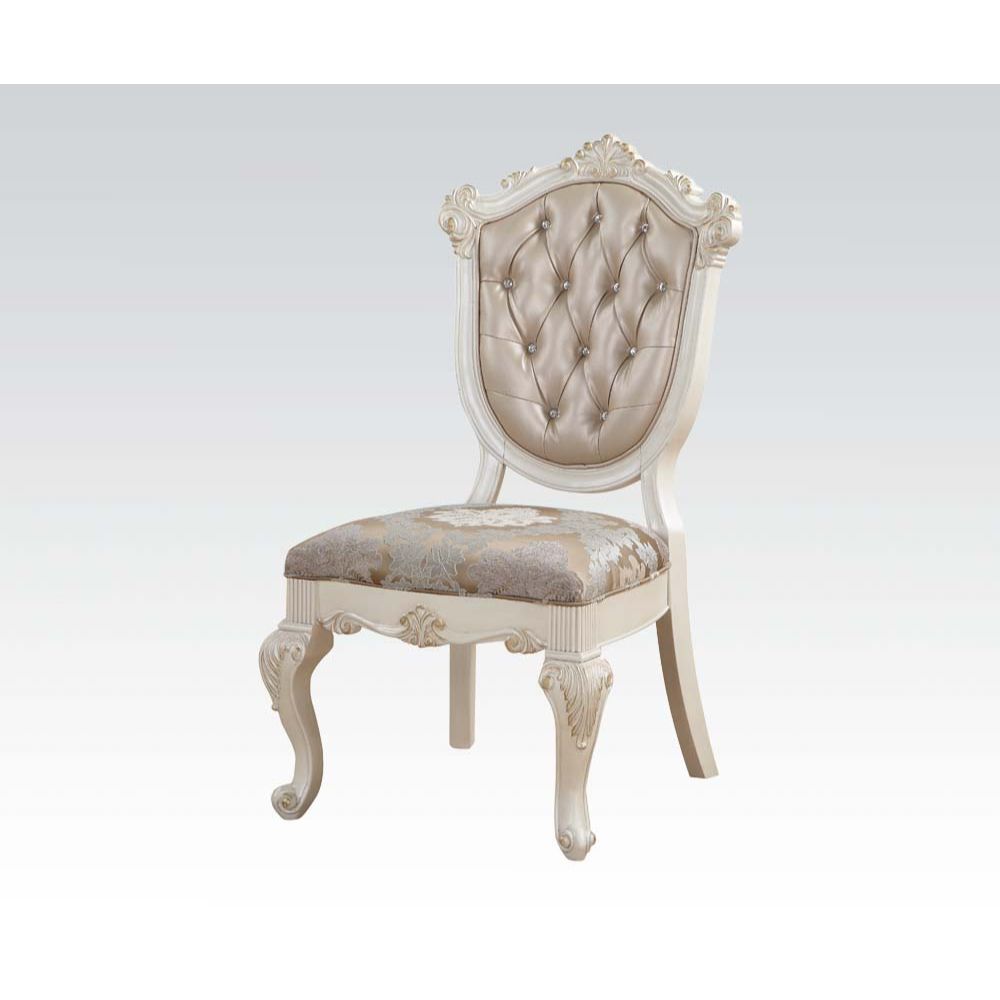 Acme - Chantelle Side Chair (Set-2) 63542 Rose Gold Synthetic Leather & Pearl White Finish