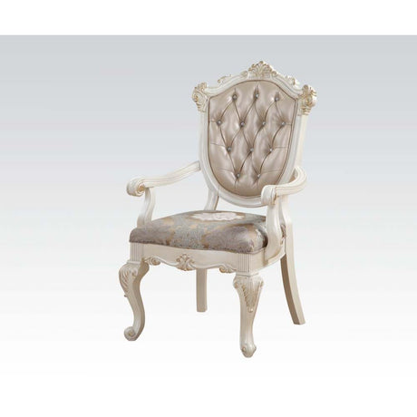 Acme - Chantelle Arm Chair (Set-2) 63543 Rose Gold Synthetic Leather & Pearl White Finish