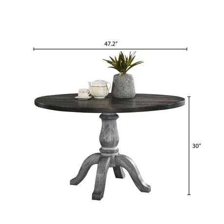 Iris 5-Piece Dining Set, Round Pedestal Table with 4 Chairs, Weathered White and Gray - sold by Home Elegance USA