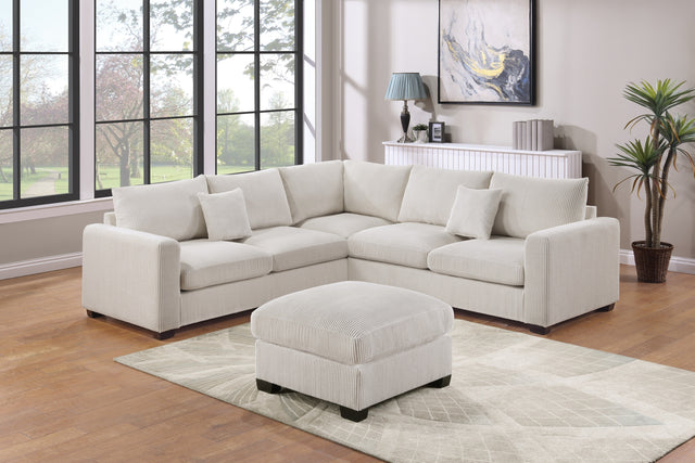 L-Sectional Sofa Corduroy Ivory Color LAF And RAF Loveseats Corner Wedge Ottoman 4pcs Sectional Set Couch Living Room Furniture