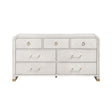 Malco Oak Dresser in Light Oak Finish with Gold Detailing, Acrylic Bar Handles, Rounded Edges, Rubber Wood Construction, 68-Inch Length