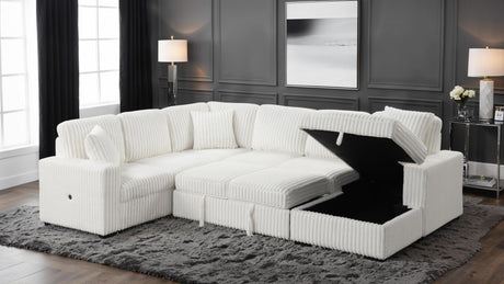 Grande Modern Style Sectional Sofa with USB-C, Sleeper Function & Storage Made with wood in Cream(CA INVENTORY) - sold by Home Elegance USA