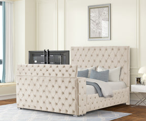Encore Modern Style Tufted and Upholstered Queen Bed made with wood in Beige(NJ Inventory)