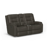 Arlo Transitional Leather Power Reclining Loveseat With Console | Flexsteel
