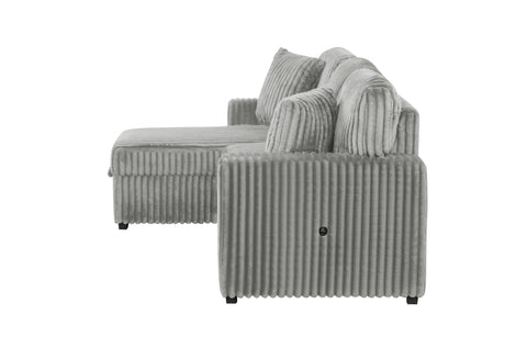Plush Sectional Sofa W/ Pull Out Sleeper made with Velvet fabric- Gray (CA inventory) - sold by Home Elegance USA