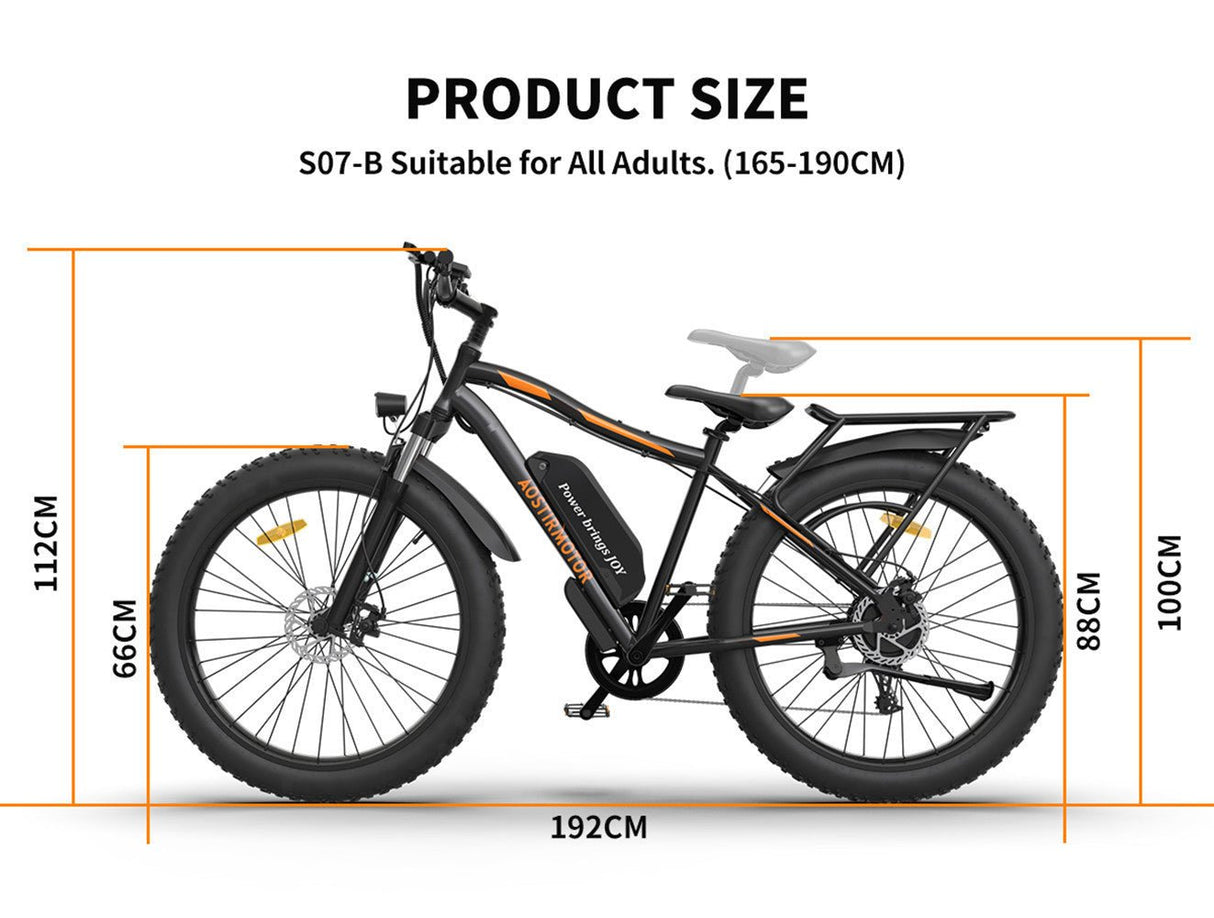 AOSTIRMOTOR S07 - B 26" 750W Electric Bike Fat Tire P7 48V 12.5AH Removable Lithium Battery for Adults with Detachable Rear Rack Fender(Black) - 20211221S07B - Home Elegance USA - 15