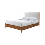Walnut Color Panel Headboard Beige Upholstered 1pc Queen Size Bed Solid wood Mattress Ready Mid-Century Modern Style