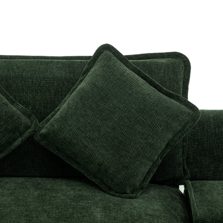 Chenille Upholstered 111' Sectional Sofa with Two Removable Ottomans, USB Ports, Cup Holders, and Storage, Green - sold by Home Elegance USA