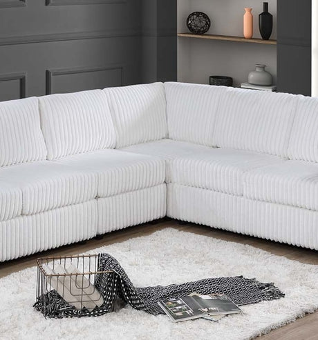 Elegant 4-Pc Sectional Set Milk One Arm Loveseat Corner Wedge Armless Chair Corduroy Upholstered L-Shaped Plush Couch - sold by Home Elegance USA