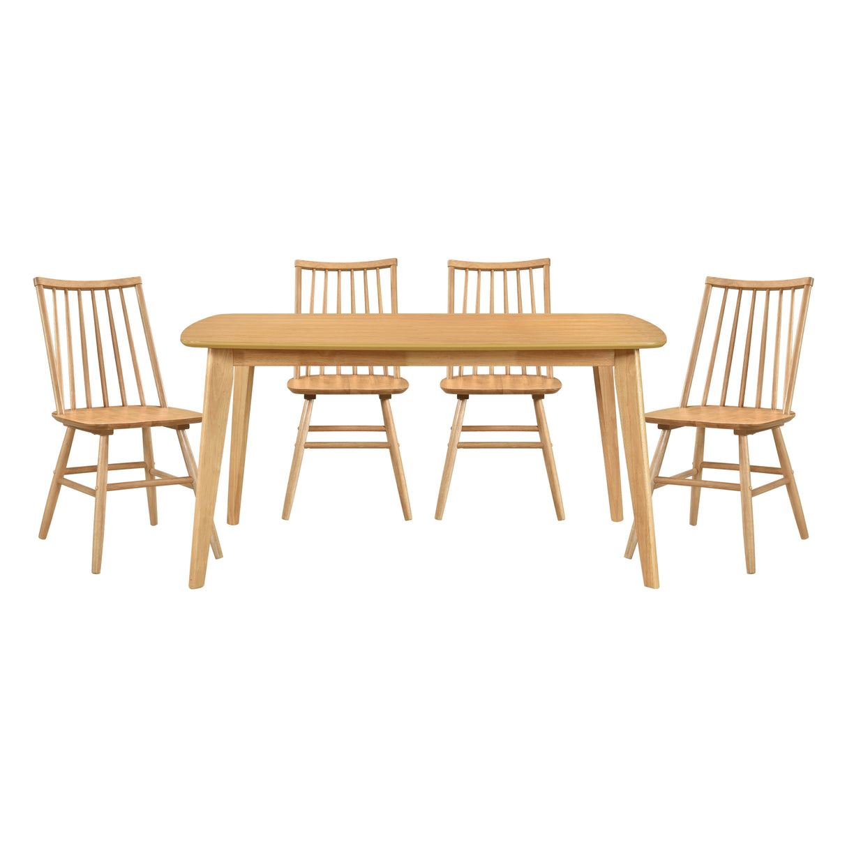 Juego de comedor informal de 5 piezas con acabado en roble natural y 4 sillas laterales, respaldo curvo, muebles de cocina de madera Windsor.