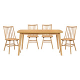 Juego de comedor informal de 5 piezas con acabado en roble natural y 4 sillas laterales, respaldo curvo, muebles de cocina de madera Windsor.