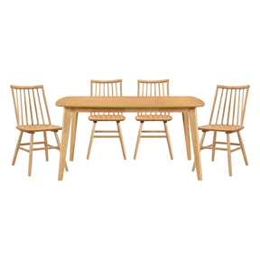 Natural Oak Finish Casual Dining 5pc Set Table and 4 Side Chairs Curved Backrest Windsor Wooden Dining Kitchen Furniture - sold by Home Elegance USA