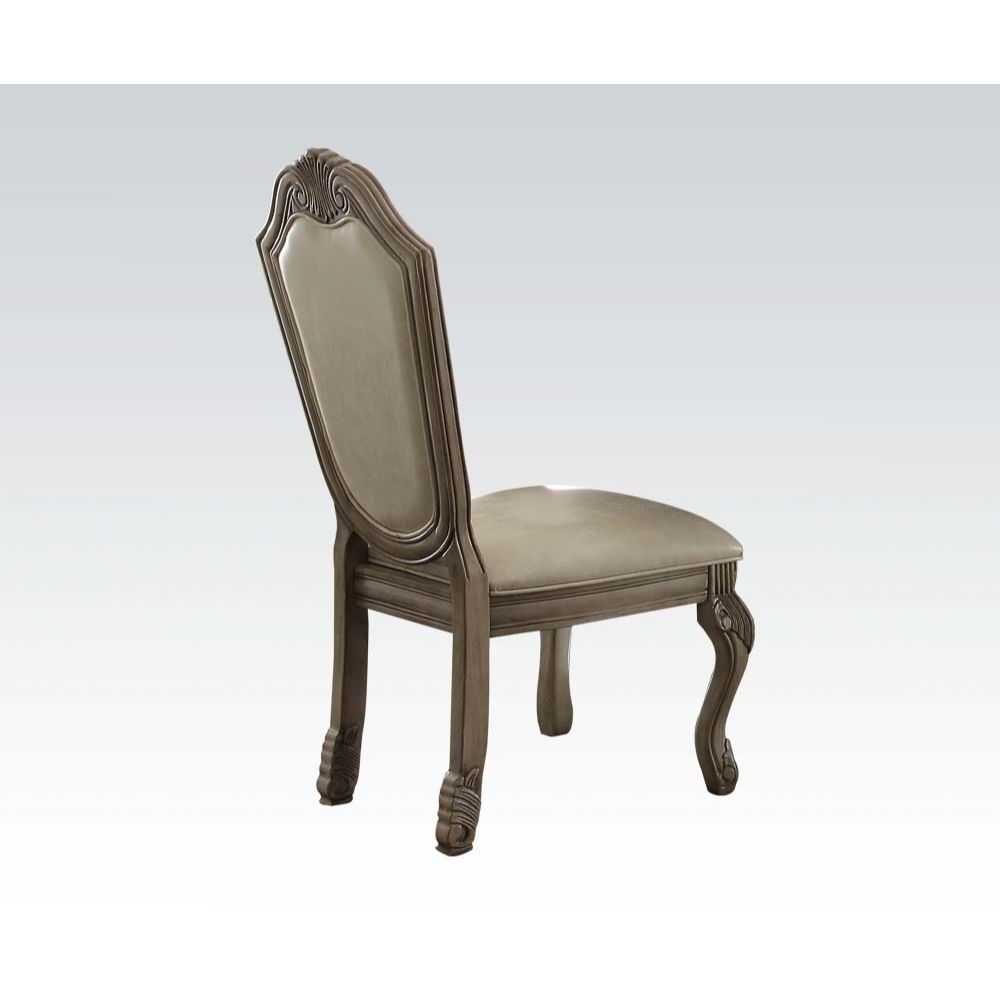 Acme - Chateau de Ville Side Chair (Set-2) 64067A Synthetic Leather & Antique White Finish