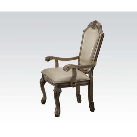 Acme - Chateau De Ville Arm Chair (Set-2) 64068A Synthetic Leather & Antique White Finish