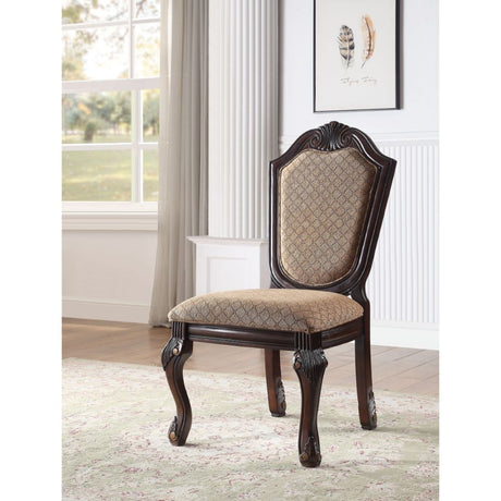 Acme - Chateau De Ville Side Chair (Set-2) 64077A Fabric & Espresso Finish