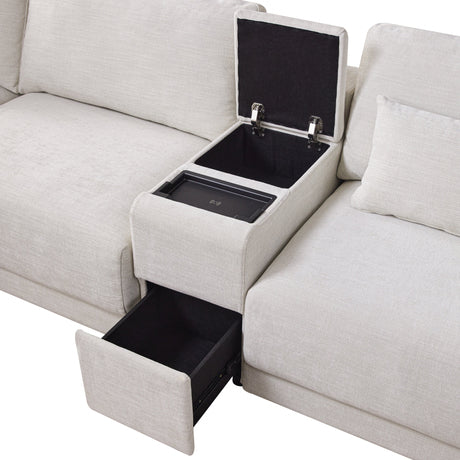 124'' L-Shaped Sectional Sofa with Multi-Functional Storage Console, Wired&Wireless Charger, Movable Ottoman, Wider&Thicker Cushion, Free Combination for Living Room&Apartment, Chenille - sold by Home Elegance USA
