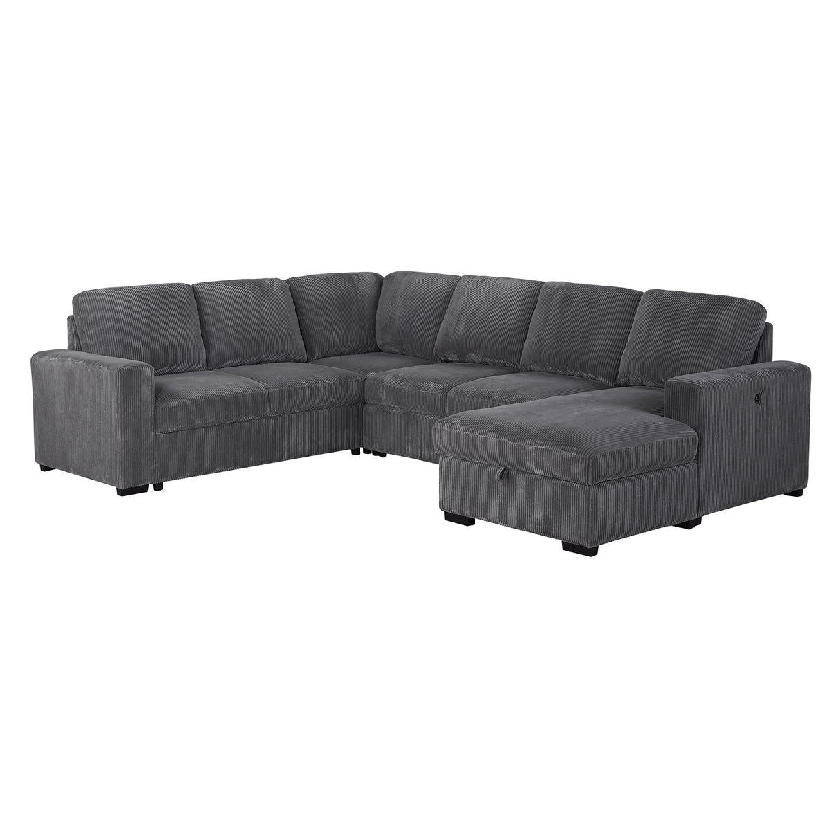 Modern Melody Grey Sectional Sofa with Pullout Bed Feature in 100% Polyester Fabric