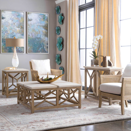 Catali Stone Coffee Table White & Light Brown - White / Light Brown by Uttermost - View 2