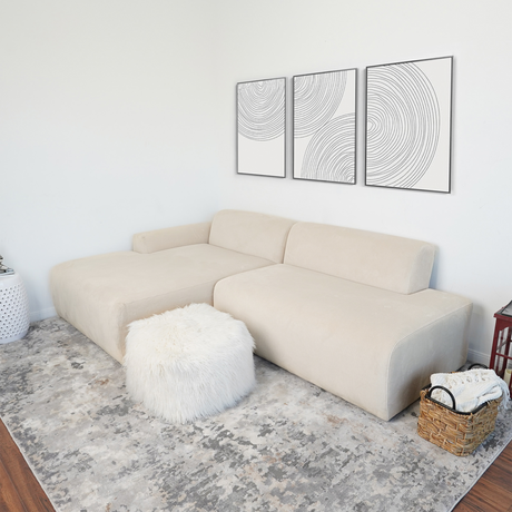 Mar Sectional Cream Corduroy Sofa Left Facing Velvet High-Quality Fabric 101.60x65.00x27.60 inches - sold by Home Elegance USA