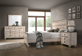 Imerland Contemporary White Wash Finish 4-Piece Bedroom Set-King Bed, Dresser, Mirror and Nightstand - sold by Home Elegance USA