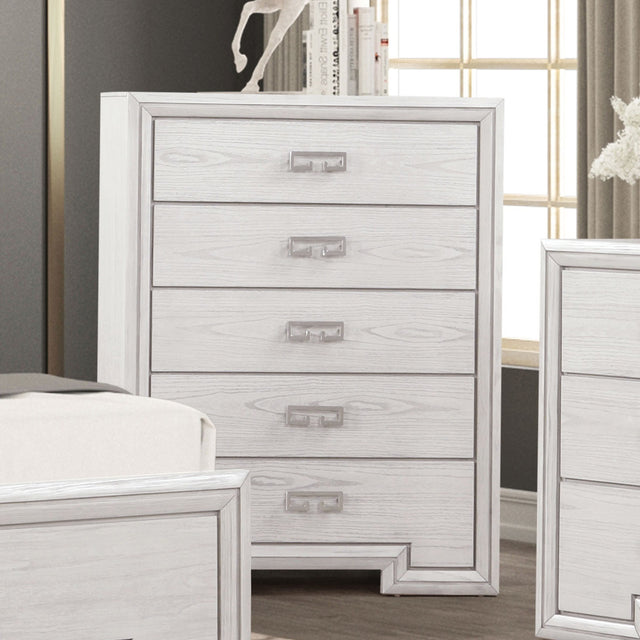 Transitional Style 1pc Chest Ball Bearing Glides English Dovetail Drawers Metal Handles Rustic White Bedroom Furniture