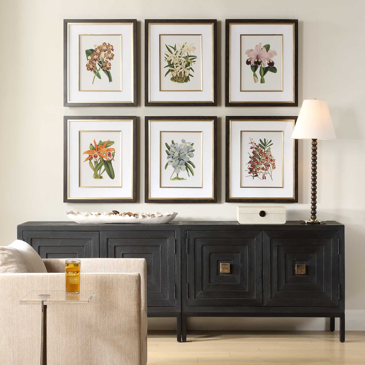 Orchid Botanical Framed Prints (Set of 6) - Green / Orange by Uttermost - View 2
