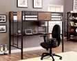 Metal Structure With Wood Panels Industrial Bunk Bed Twin Over Workstation Nailhead Trim Attached Ladder Black Finish Chair-Not Included